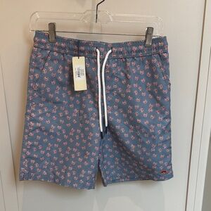 Kids Blue Swim Trunks with Pink Crab Design